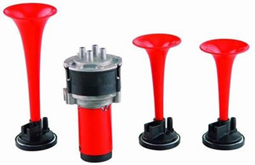 Air Horn - 3 x Horns 12V  Triple Tone - Red