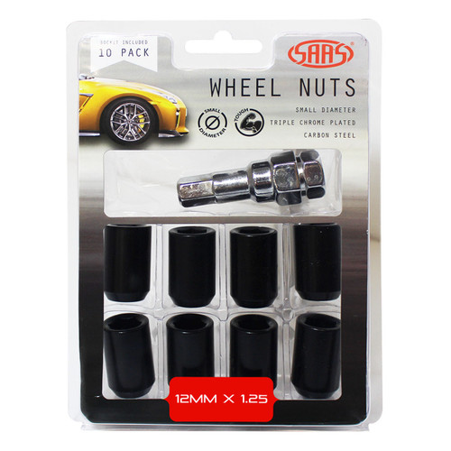 Wheel Nuts S/D Int Hex  Inc Key Black 10Pk