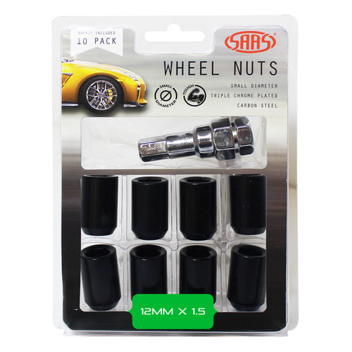 Wheel Nuts S/D Int Hex  Inc Key Black 10Pk