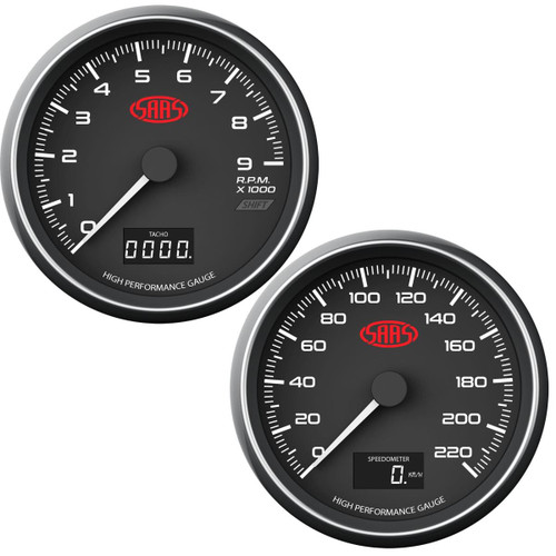 SAAS Speedometer + Tachometer 3 1/2" 89mm In Dash Black Muscle Series