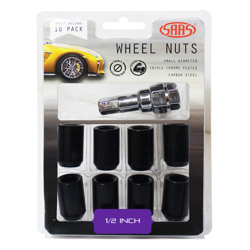 Wheel Nuts S/D Int Hex  Inc Key Black 10Pk