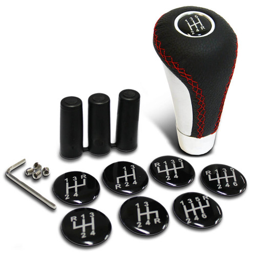 SAAS Leather Gear Knob Red Stitched Aluminium Insert With 8 Shift Patterns