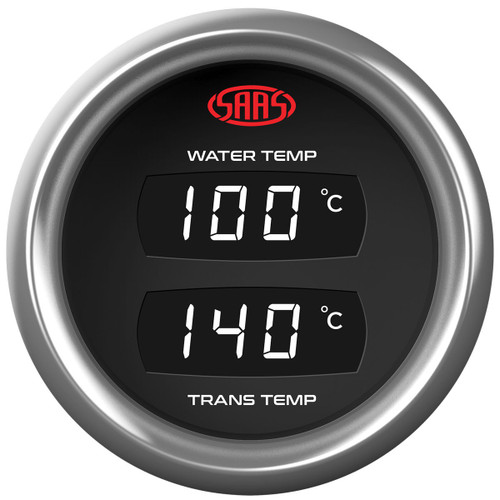 SAAS Dual Digital Gauge Temp 40-120 deg / Trans Temp 60-200 deg Trax Series 52mm