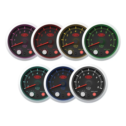 SAAS Tachometer 0-8K Shiftlite 3-1/2 Black Street Series