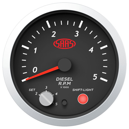 SAAS Tacho Diesel 0-5K Shiftlight 3 1/2" 89mm Black Street Series