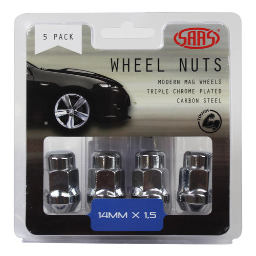 SAAS Wheel Nuts Acorn Bulge 14 X 1.50 Chrome 35mm 5pk