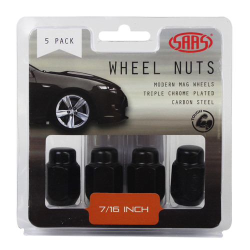 SAAS Wheel Nuts Acorn Taper 7/16 Black 35mm 5pk