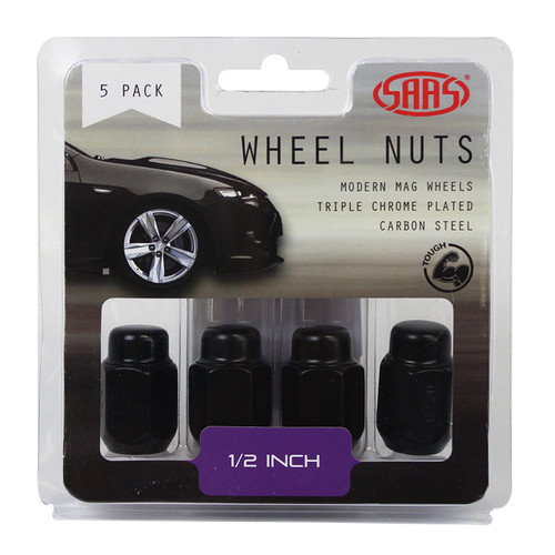 SAAS Wheel Nuts Acorn Taper 1/2 Black 35mm 5pk