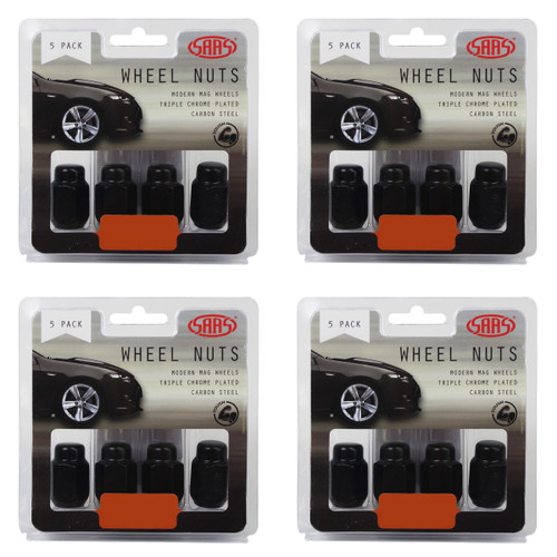 SAAS Wheel Nuts Acorn Taper 12 X 1.25 Black 35mm 5pk