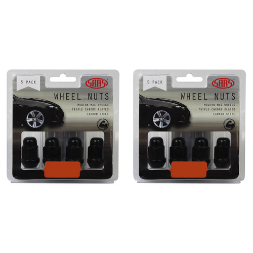 SAAS Wheel Nuts Acorn Bulge 12 X 1.50 Black 35mm 5pk