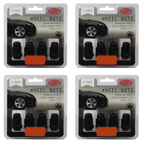 SAAS Wheel Nuts Acorn Bulge 12 X 1.50 Black 35mm 5pk