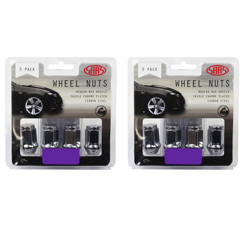 SAAS Wheel Nuts Flat Head Bulge 1/2" Chr 35mm 5pk