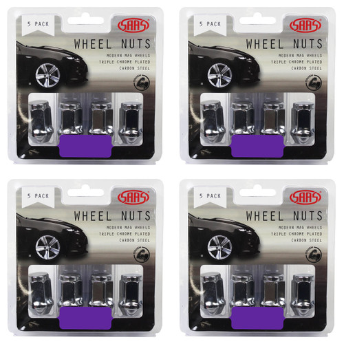SAAS Wheel Nuts Flat Head Bulge 1/2" Chr 35mm 5pk