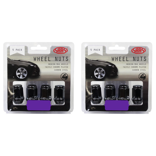SAAS Wheel Nuts Flat Head Bulge 12 X 1.25 Black 35mm 5pk