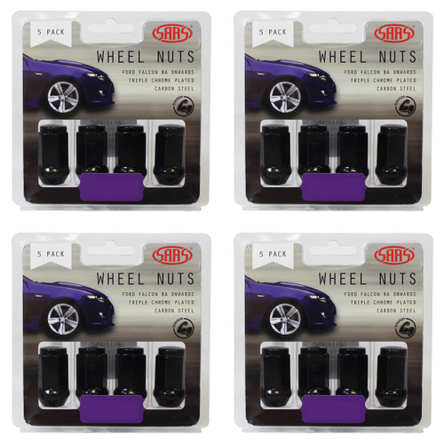 SAAS Wheel Nuts Flat Head Bulge 1/2" Black 40mm 5pk