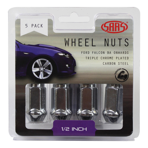 SAAS Wheel Nuts Flat Head Bulge 1/2" Chrome 40mm 5pk