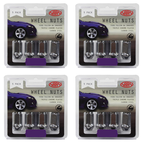 SAAS Wheel Nuts Flat Head Bulge 1/2" Chrome 40mm 5pk