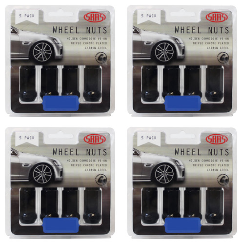 SAAS Wheel Nuts Flat Head Bulge 14x 1.5 Black 45mm 5pk