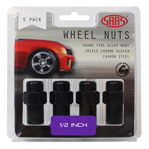 SAAS Wheel Nuts Mag 1/2" Black 43mm 5pk