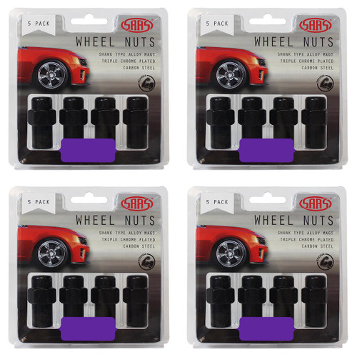 SAAS Wheel Nuts Mag 12 X 1.25 Black 43mm 5pk