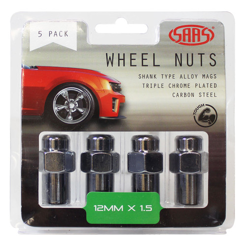 SAAS Wheel Nuts Mag 12 X 1.50 Chrome 43mm 5pk