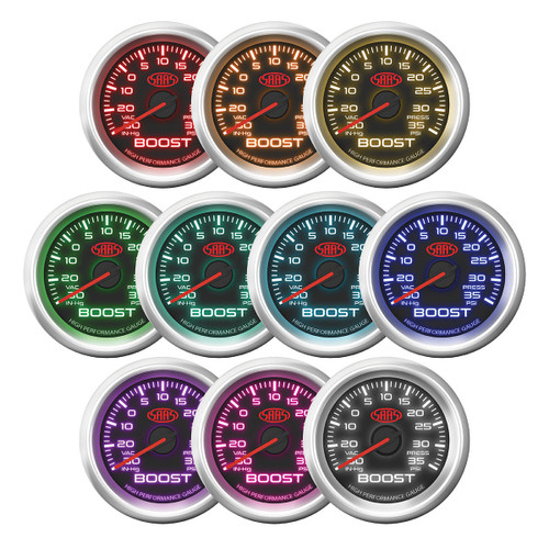 SAASBoost Gauge 30inHg-35psi 52mm Black Muscle Series 3