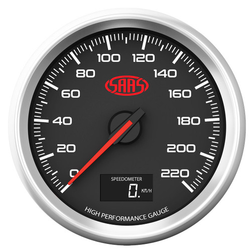 SAAS Speedometer 0 - 220 Kph 3 1/2 Indash Black Muscle Series 3