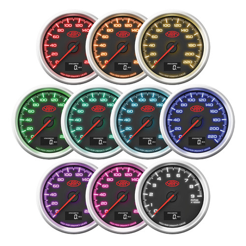 SAAS Speedometer 0 - 220 Kph 3 1/2 Indash Black Muscle Series 3
