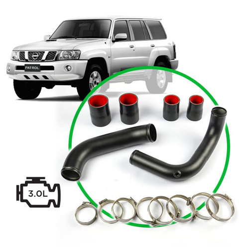 SAAS Intercooler Black Alloy Pipe Kit Patrol GU ZD30 3.0L -07 On