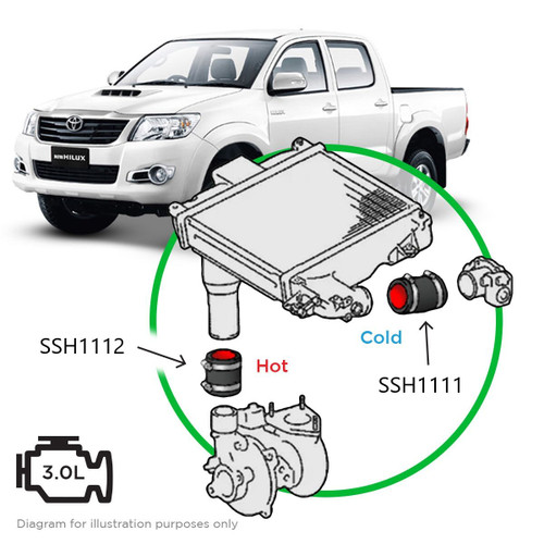 SAAS Silicone Intercooler Black 2 Pipe And Clamp Kit  Hilux 3.0 1KD-FTV 2005-15 KU