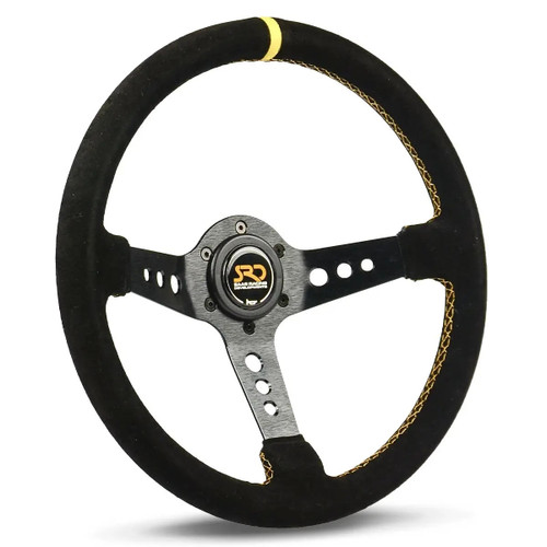 SAAS Sports Steering Wheel Suede SRD 14in DDish Black With Holes + Indicator