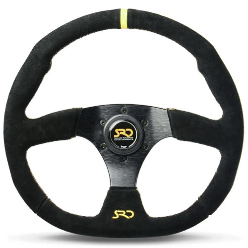 SAAS Sports Steering Wheel Suede SRD 14in Black Flat Bottom + Indicator