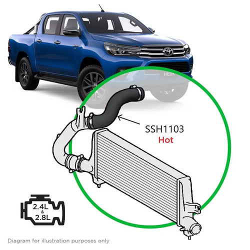 SAAS Toyota Hilux 2.4L 2.8L 1GD 2GD Silicone Intercooler Pipe Hot Side Top