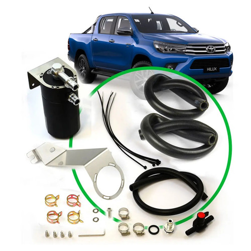 SAAS Oil Catch Tank Full Kit Hilux GUN 2.4L - 2.8L 2015 On Black Tank