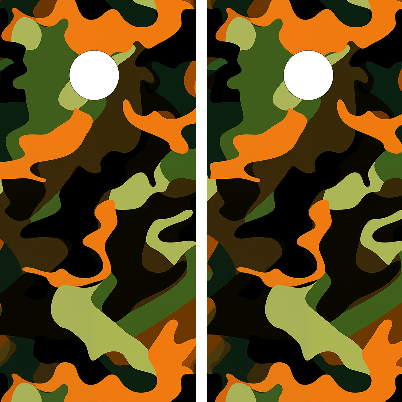Green and Orange Camouflage Cornhole Boards - Design 3