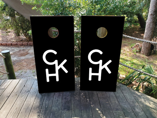 Black and White Custom Initials Cornhole Wraps / Skins - Design 2