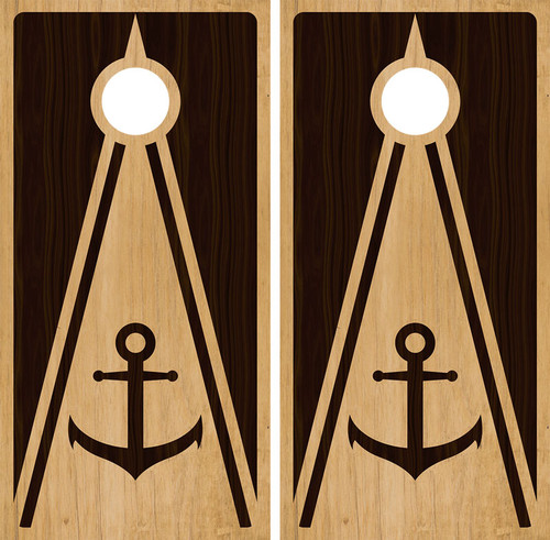 "Nautical Anchor Triangle Design Cornhole Boards featuring blue triangle pattern with anchor graphic and coastal theme"