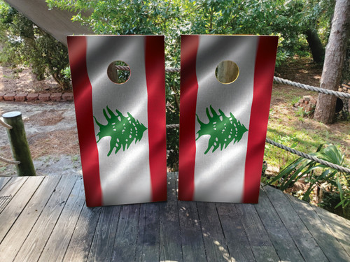 Waving Lebanese flag cornhole boards