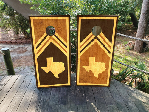 Wood grain Texas cornhole boards