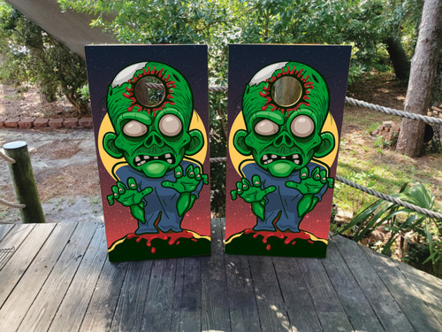 Cornhole Boards with a creepy zombie