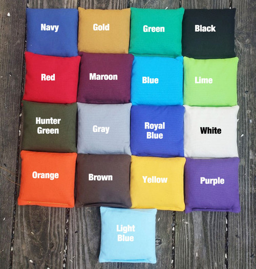 Duck cloth cornhole bags in a variety of colors