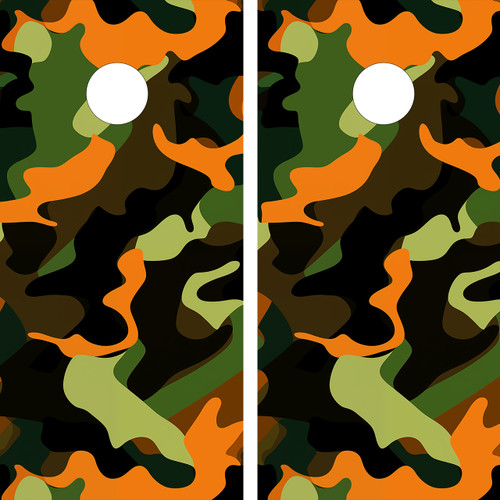 Green and Orange Camouflage Cornhole Boards