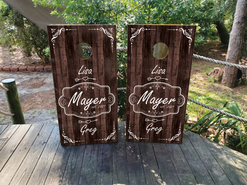 Woodgrain Wedding Cornhole Boards