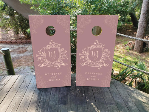 dusty pink wedding cornhole boards