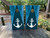 "Blue Woodgrain Anchor Professional Cornhole Boards featuring blue woodgrain texture and classic nautical anchor design"