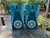 cornhole boards featuring a Blue Wood Grain and white nautical compass