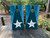 cornhole boards featuring a Blue Wood Grain and white star fish