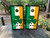 "Erin Go Bragh Irish Flag Cornhole Boards Design 1 featuring Irish flag colors with harp emblem and rustic St. Patrick’s Day theme"
