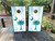 White washed, barn wood cornhole boards with the SC palm tree and crescent moon