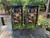 Cornhole boards with a deer in the woods and an american flag